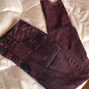 Pink and black acid wash jeans